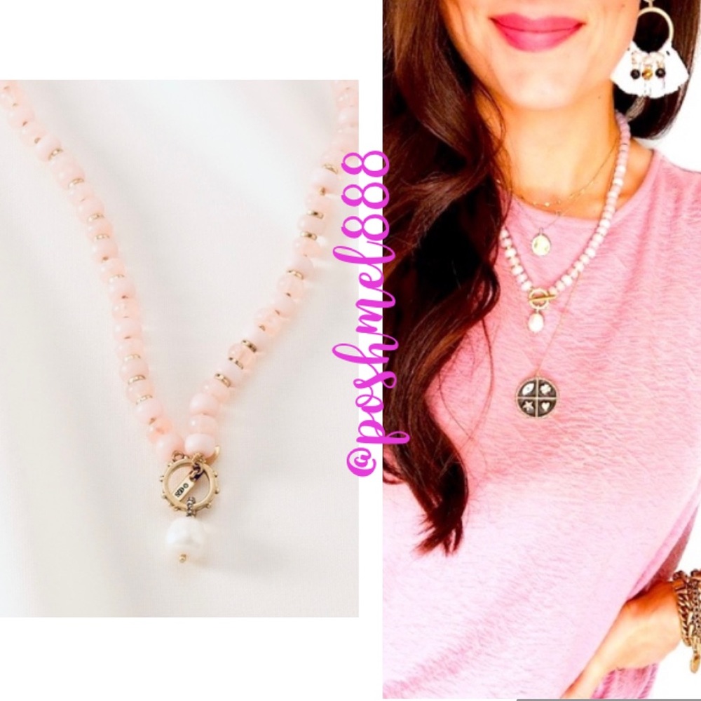 :: Stella & Dot | Pink Beaded Modern Bohemian Toggle Clasp Necklace Reti…